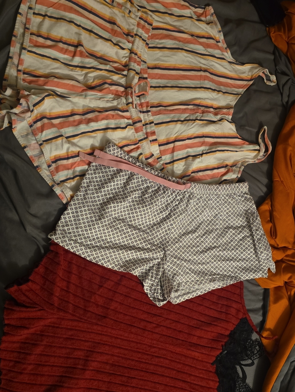 Women's Cream & Coral Striped Cotton Shorts